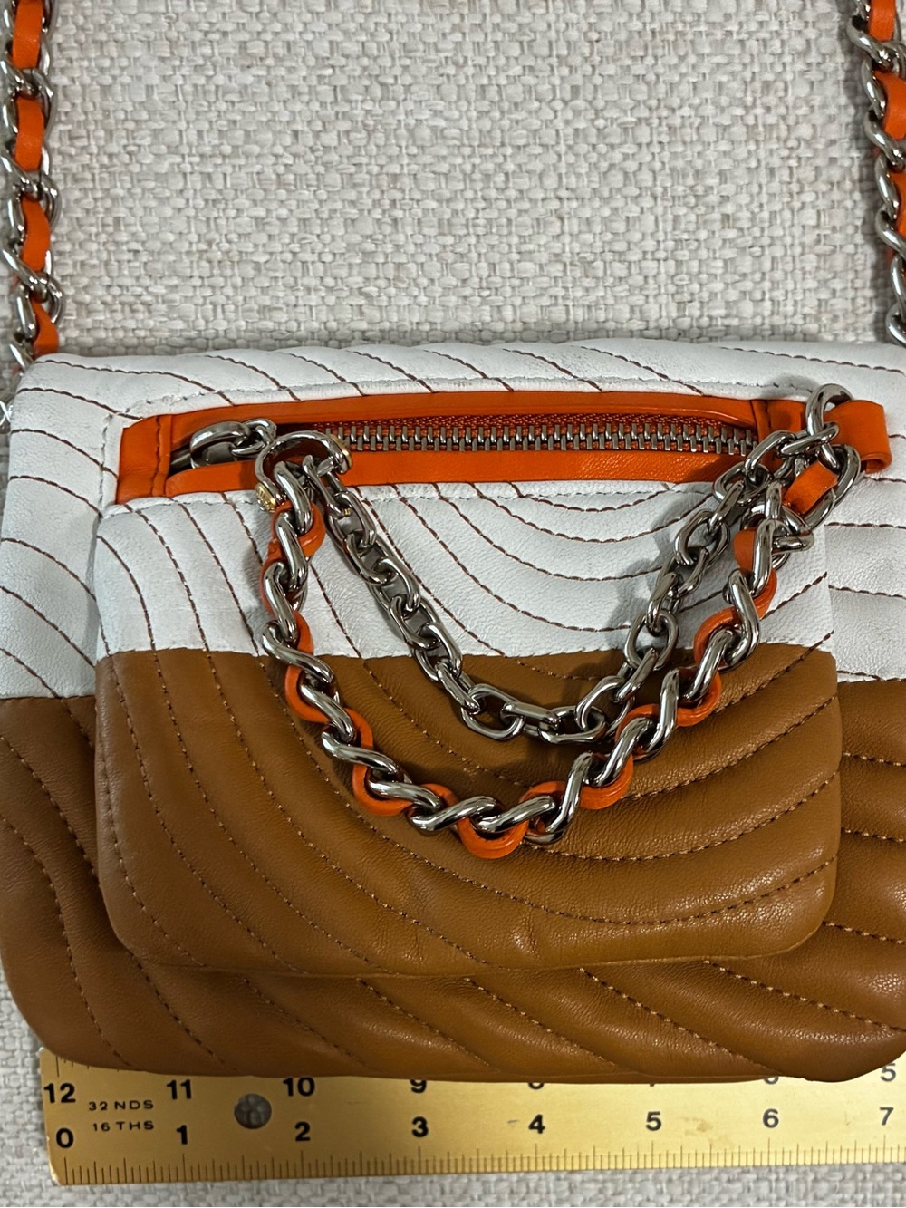 Henri Bendel Rare 3 Color (Color Block) Leather leather & chain Crossbody Bag - Picture 14 of 15